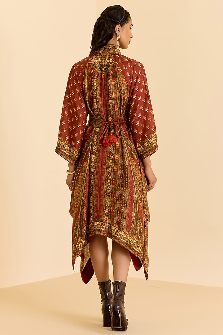 Brown Murshidabad Silk Geometric Printed Vacation Dress by Ritu Kumar at Pernia's Pop Up Shop