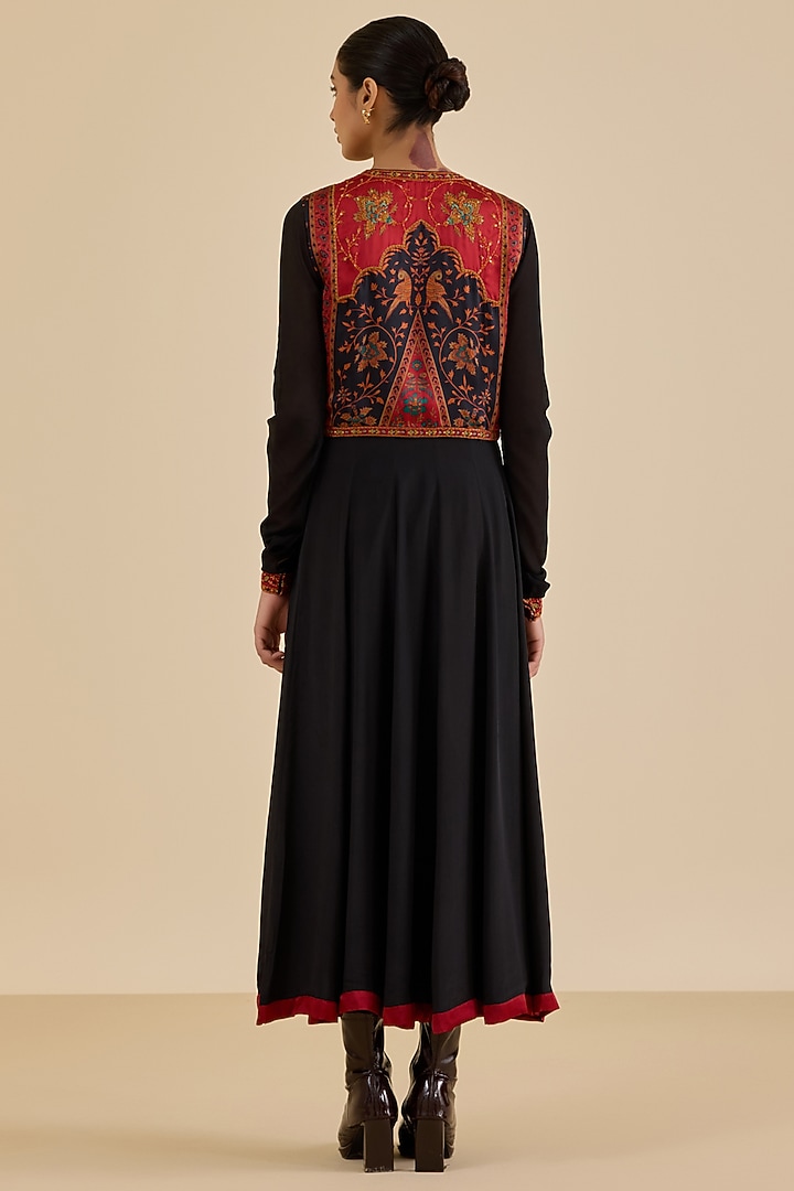 Black Rayon Crepe Midi Vacation Dress With Jacket by Ritu Kumar at Pernia's Pop Up Shop