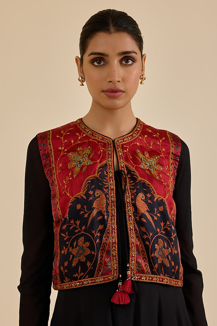 Black Rayon Crepe Midi Vacation Dress With Jacket by Ritu Kumar at Pernia's Pop Up Shop
