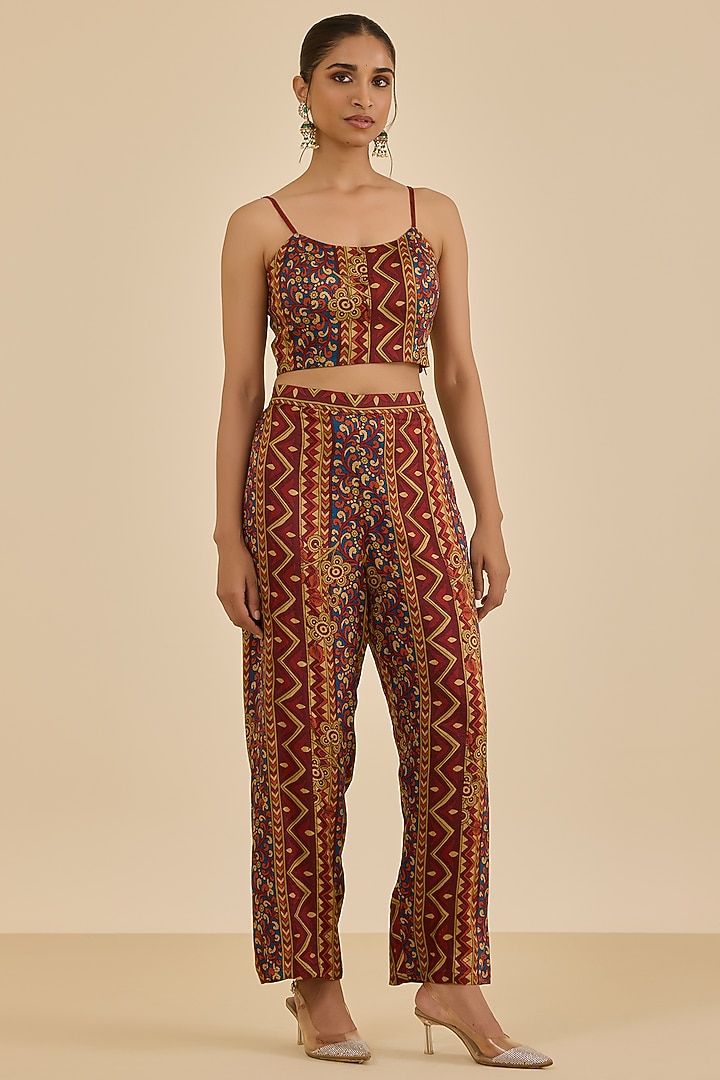 Burgundy Rayon Crepe Floral Printed Cape Set by Ritu Kumar at Pernia's Pop Up Shop