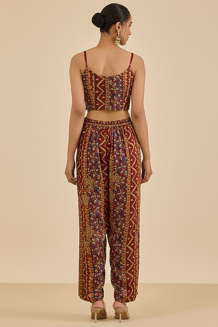 Burgundy Rayon Crepe Floral Printed Cape Set by Ritu Kumar at Pernia's Pop Up Shop