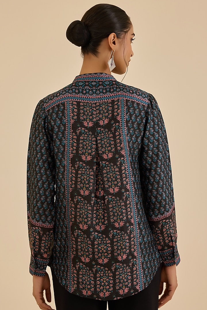 Black & Turquoise Silk Paisley Printed Kurta by Ritu Kumar at Pernia's Pop Up Shop