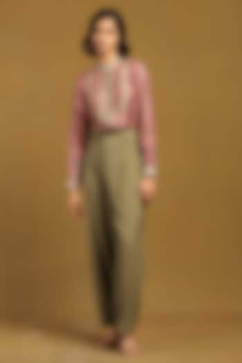 Desert Rose Colored Murshidabad Silk Embroidered Kurta by Ritu Kumar at Pernia's Pop Up Shop