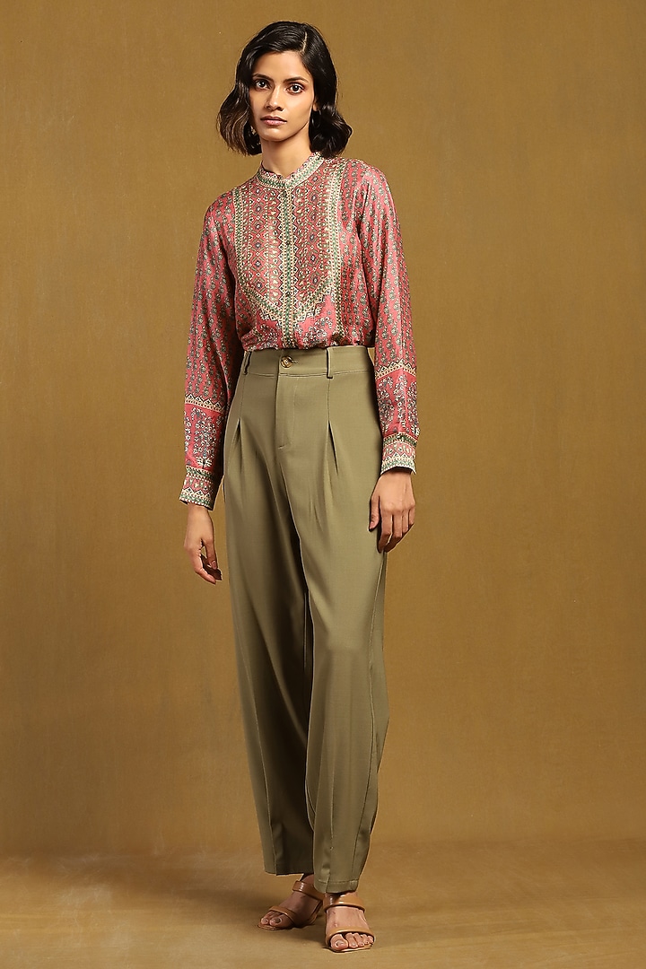 Desert Rose Colored Murshidabad Silk Embroidered Kurta by Ritu Kumar at Pernia's Pop Up Shop