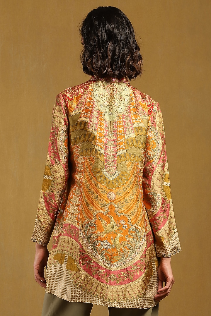 Rust & Olive Green Murshidabad Silk Embroidered Kurta by Ritu Kumar at Pernia's Pop Up Shop