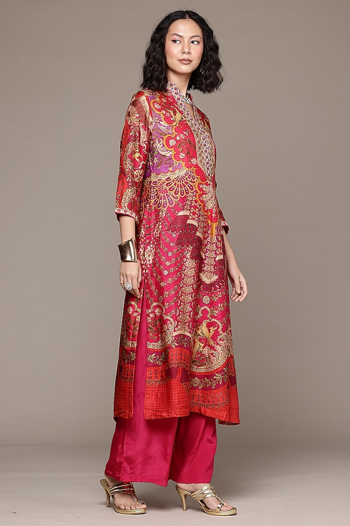 Fuchsia & Purple Murshidabad Silk Embroidered Kurta Set by Ritu Kumar at Pernia's Pop Up Shop