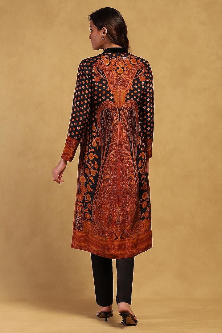 Black & Rust Silk Flat Dupion Embroidered Kurta Set by Ritu Kumar at Pernia's Pop Up Shop
