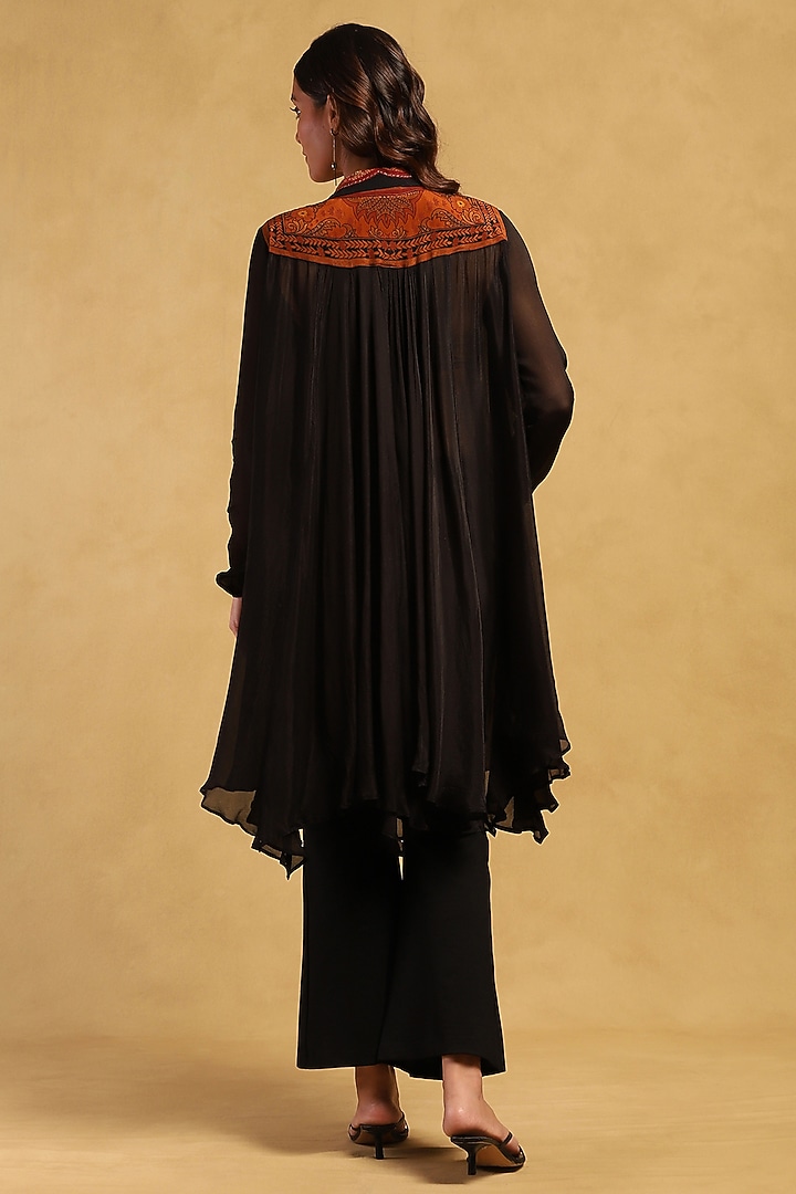 Black & Rust Viscose Chinon Hand Embroidered Kurta Set by Ritu Kumar at Pernia's Pop Up Shop