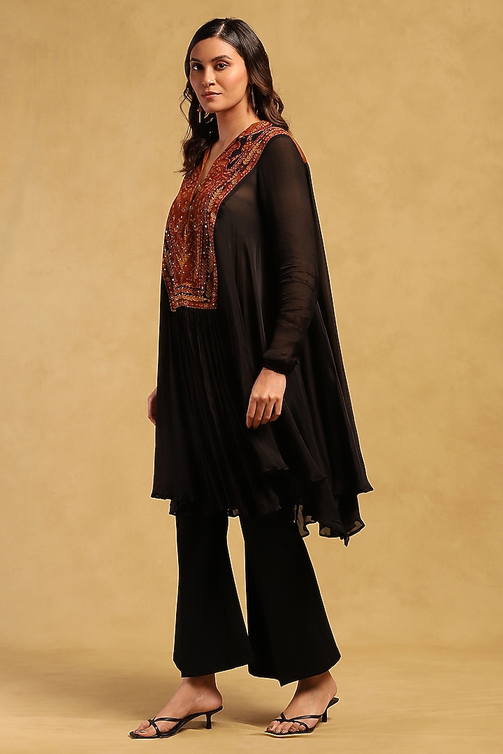 Black & Rust Viscose Chinon Hand Embroidered Kurta Set by Ritu Kumar at Pernia's Pop Up Shop