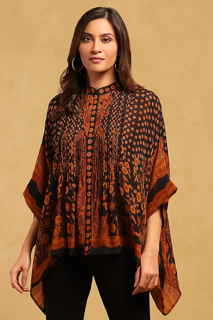 Black & Rust Silk Chinon Kurta by Ritu Kumar at Pernia's Pop Up Shop