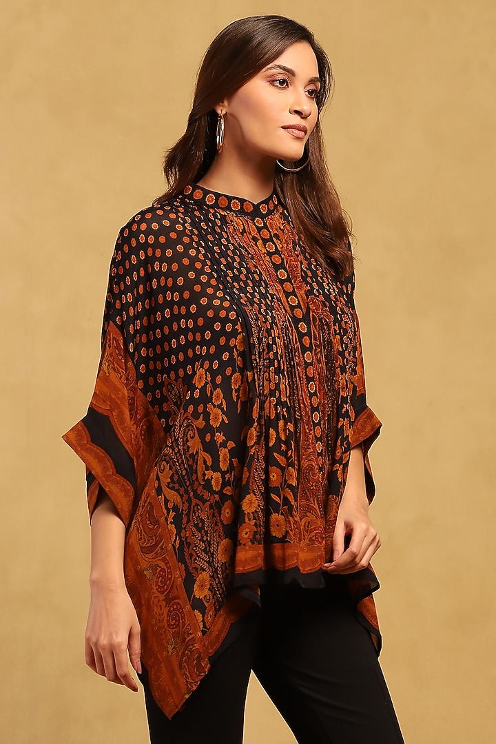 Black & Rust Silk Chinon Kurta by Ritu Kumar at Pernia's Pop Up Shop