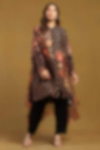 Black & Multi-Colored Murshidabad Silk Printed Kurta by Ritu Kumar at Pernia's Pop Up Shop