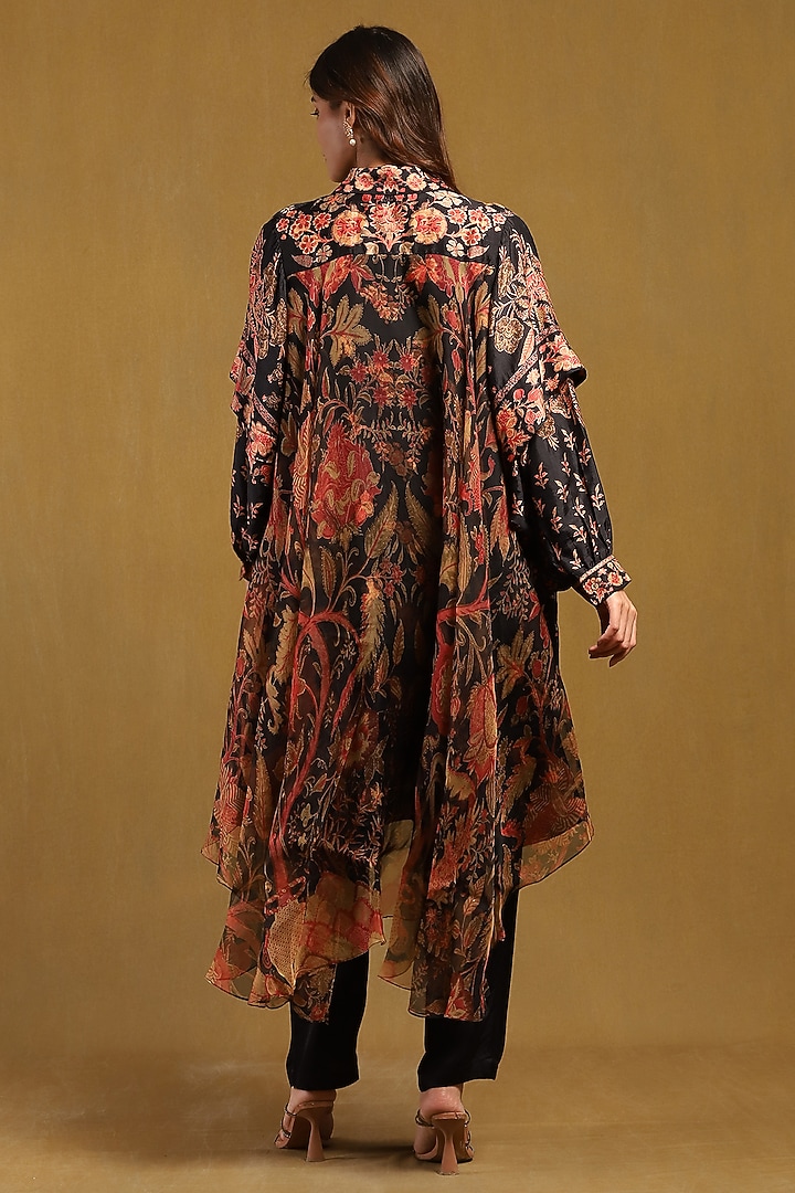 Black & Multi-Colored Murshidabad Silk Printed Kurta by Ritu Kumar at Pernia's Pop Up Shop