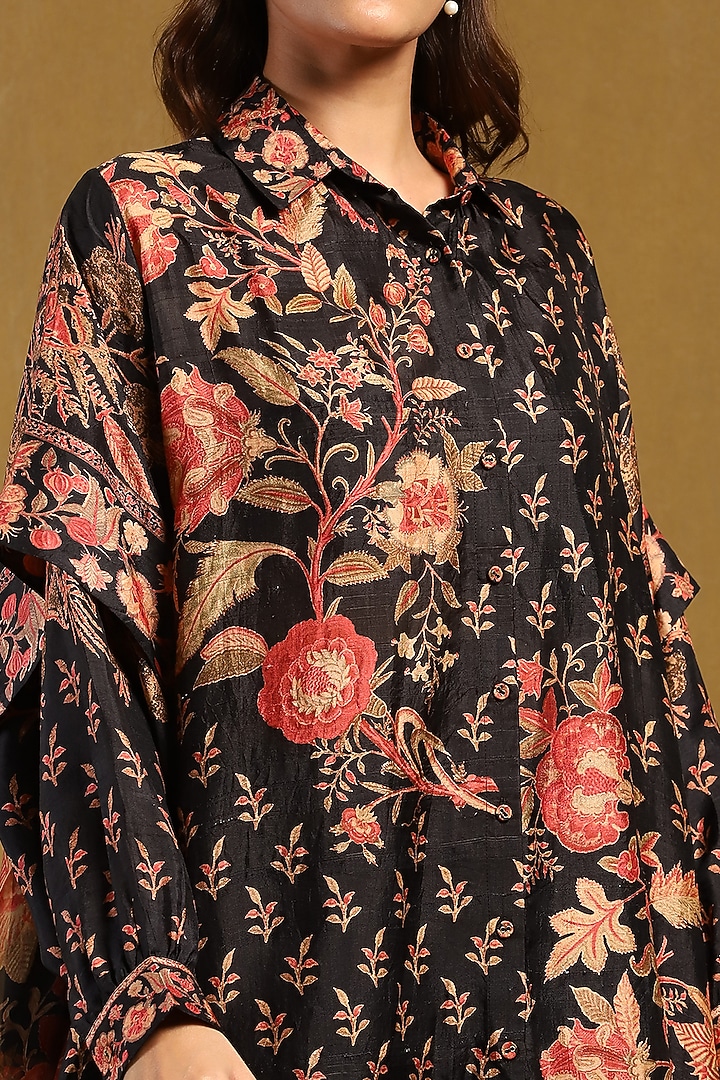 Black & Multi-Colored Murshidabad Silk Printed Kurta by Ritu Kumar at Pernia's Pop Up Shop