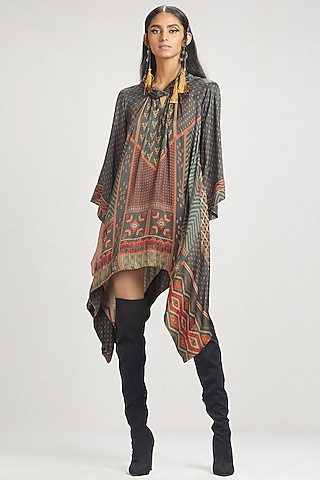 Emerald Green Printed Asymmetric Kurta by Ritu Kumar