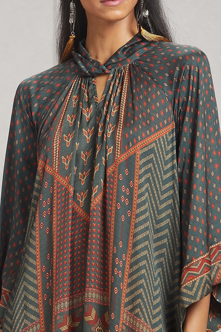 Emerald Green Printed Asymmetric Kurta by Ritu Kumar at Pernia's Pop Up Shop
