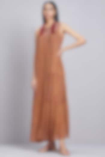 Beige Printed Sleeveless Dress by Ritu Kumar