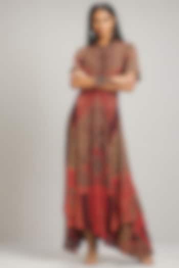 Red Printed Kaftan Dress by Ritu Kumar