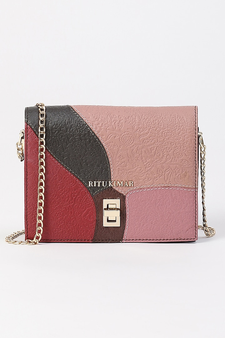 Blush & Red Leather Sling Bag by Ritu Kumar at Pernia's Pop Up Shop