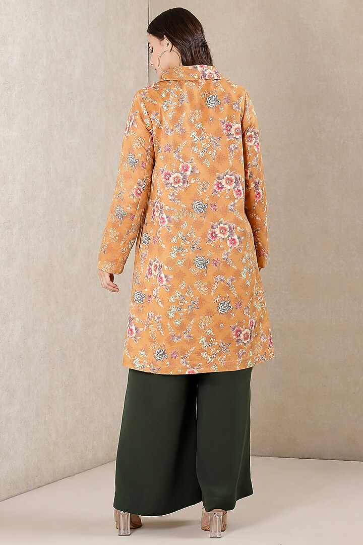 Mustard Printed Long Jacket by Ritu Kumar at Pernia's Pop Up Shop