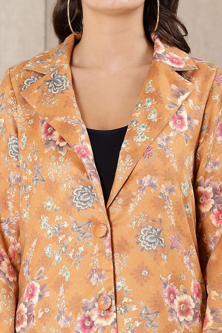 Mustard Printed Long Jacket by Ritu Kumar at Pernia's Pop Up Shop