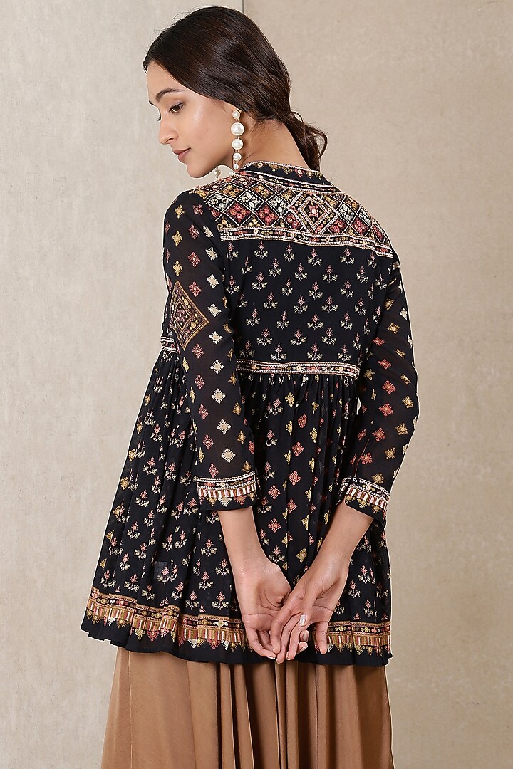 Black Printed Short Tunic by Ritu Kumar at Pernia's Pop Up Shop
