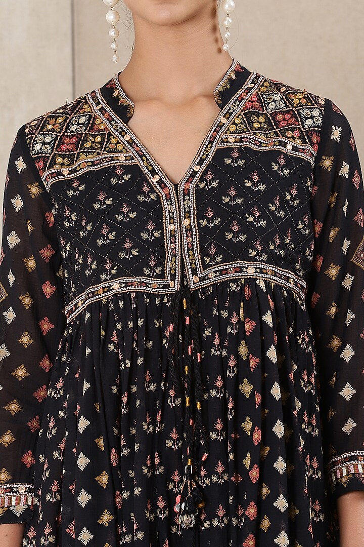 Black Printed Short Tunic by Ritu Kumar at Pernia's Pop Up Shop