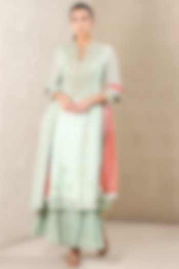 Mint Cotton Slub Party Wear Sharara Set by Ritu Kumar at Pernia's Pop Up Shop