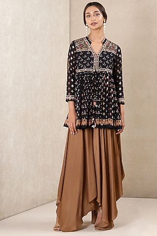Dull Gold Dehri Satin Pants by Ritu Kumar