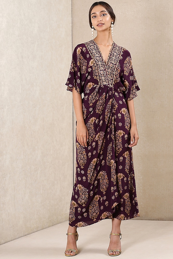 Violet Printed Kaftan Dress by Ritu Kumar