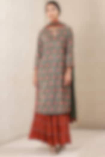 Sage Green & Orange Party Wear Sharara Set by Ritu Kumar at Pernia's Pop Up Shop