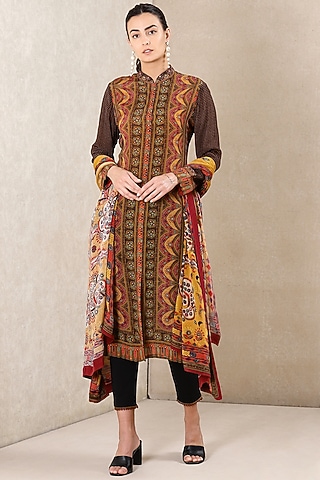 Brown Printed Kurta Set by Ritu Kumar