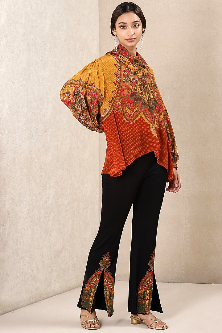 Black Viscose Lycra Bell Bottom Pants by Ritu Kumar at Pernia's Pop Up Shop