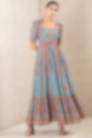 Aqua Blue Printed Dress by Ritu Kumar