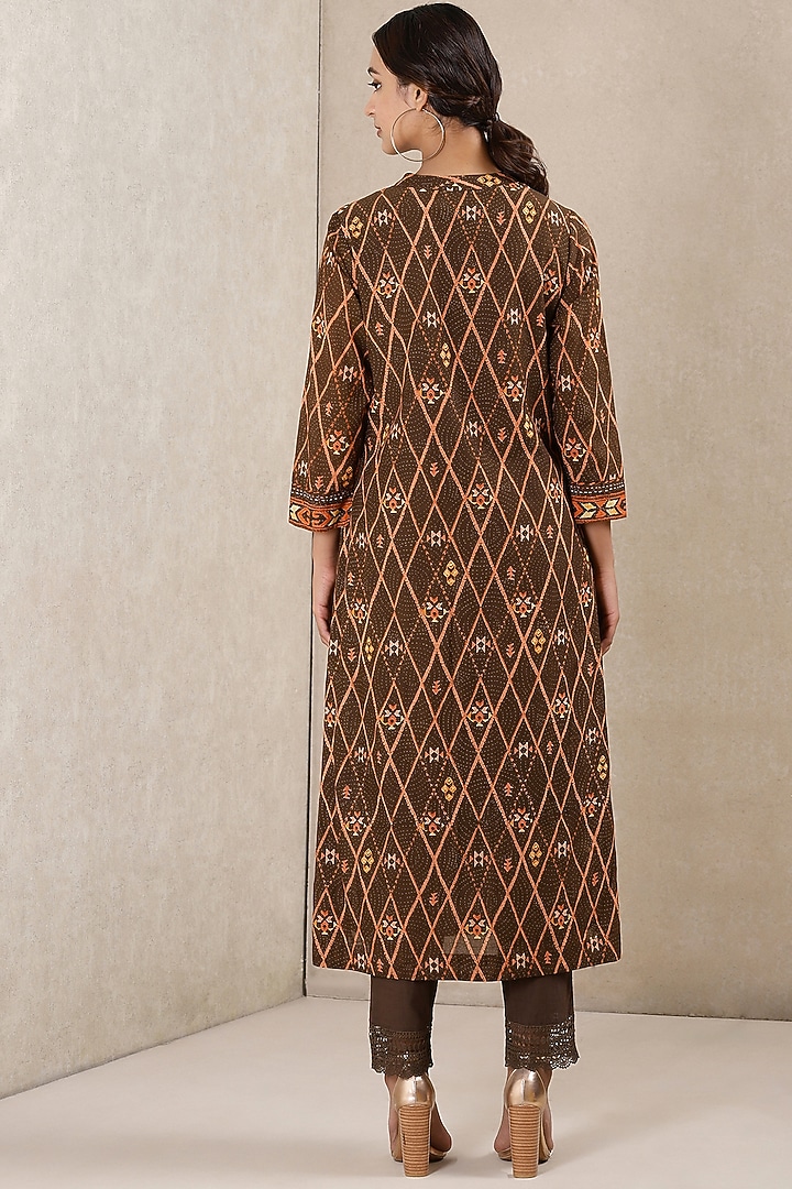 Chocolate Brown Printed Kurta Set by Ritu Kumar at Pernia's Pop Up Shop