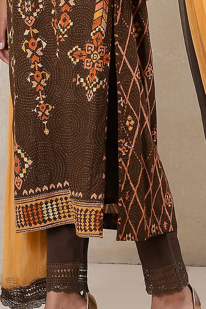Chocolate Brown Printed Kurta Set by Ritu Kumar at Pernia's Pop Up Shop
