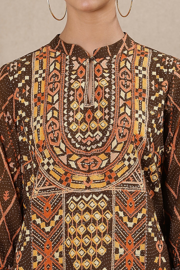 Chocolate Brown Printed Kurta Set by Ritu Kumar at Pernia's Pop Up Shop
