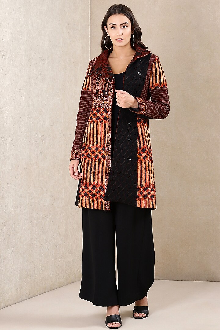 Terracotta Brown Printed Jacket by Ritu Kumar at Pernia's Pop Up Shop