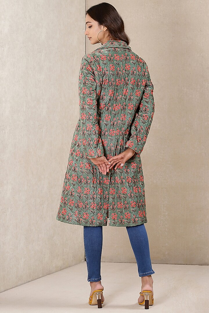 Hedge Green Floral Printed Jacket by Ritu Kumar at Pernia's Pop Up Shop
