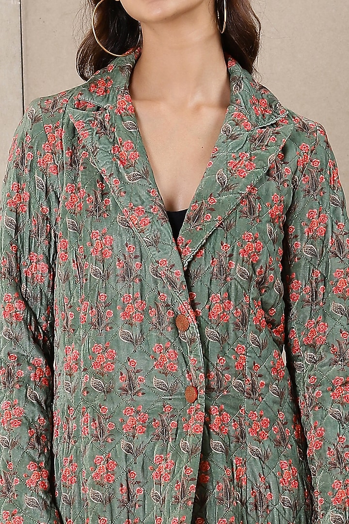 Hedge Green Floral Printed Jacket by Ritu Kumar at Pernia's Pop Up Shop
