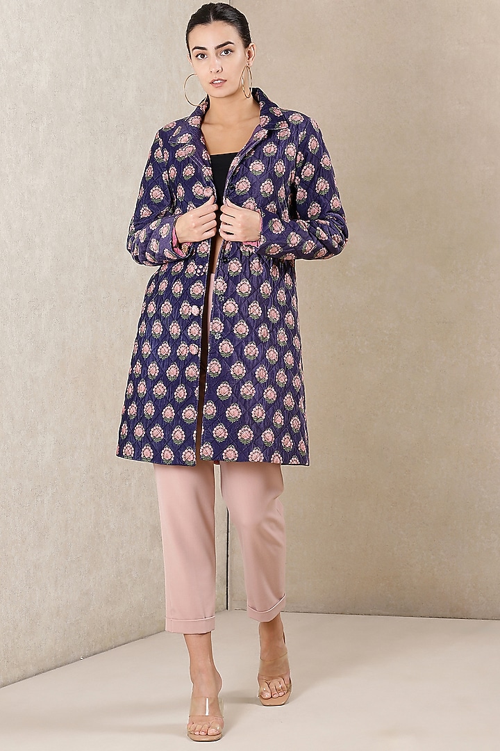 Dark Purple Floral Printed Jacket by Ritu Kumar