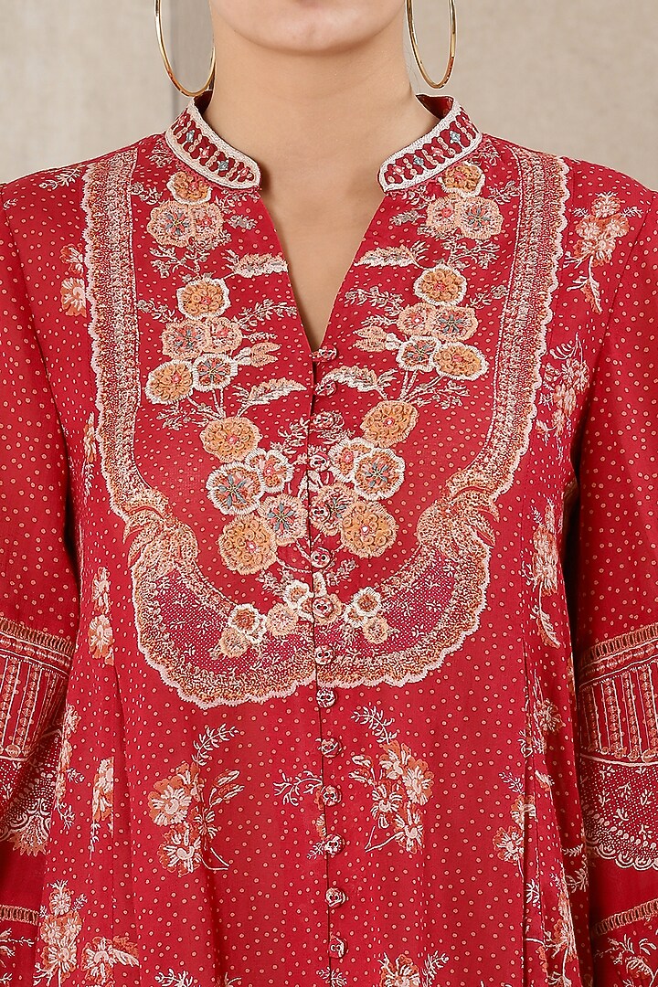 Fiery Red Floral Printed Top by Ritu Kumar at Pernia's Pop Up Shop
