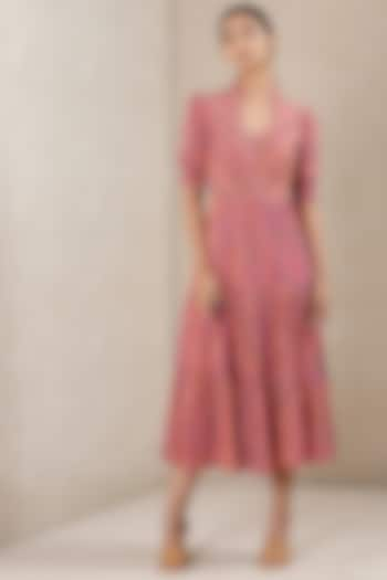 Baby Pink Dyed Cotton Striped Dress by Ritu Kumar at Pernia's Pop Up Shop