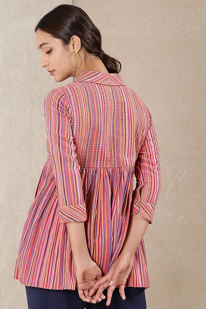 Baby Pink Dyed Cotton Striped Peplum Top by Ritu Kumar at Pernia's Pop Up  Shop