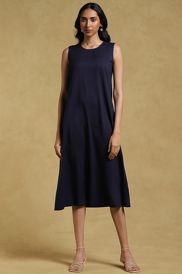 Navy Blue Cotton Kurta With Shrug by Ritu Kumar at Pernia's Pop Up Shop