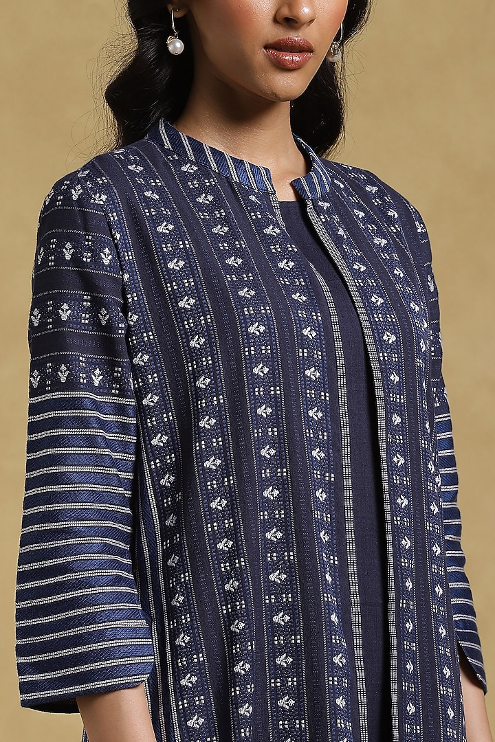 Navy Blue Cotton Kurta With Shrug by Ritu Kumar at Pernia's Pop Up Shop