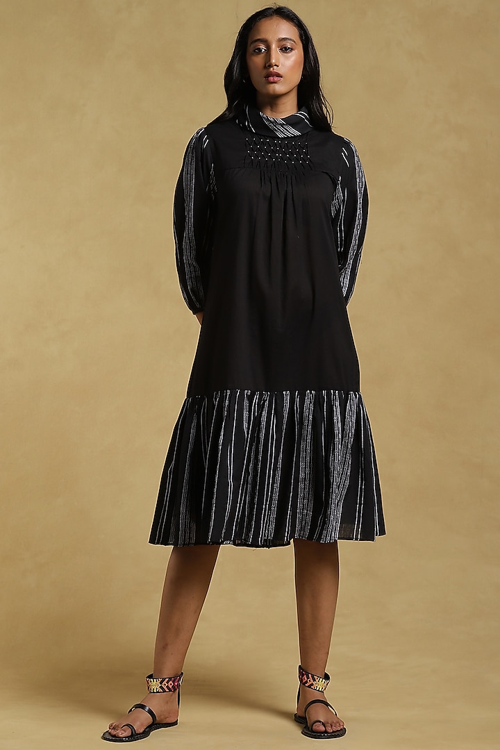 Black Cotton Voile Midi Dress by Ritu Kumar at Pernia's Pop Up Shop