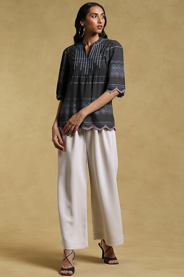 Black Cotton Short Kurta by Ritu Kumar at Pernia's Pop Up Shop