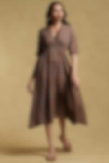 Brown Cotton Midi Dress by Ritu Kumar