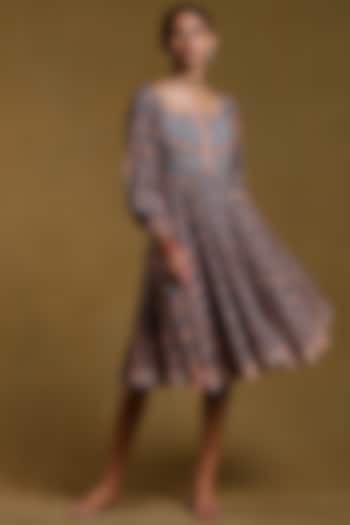 Teal Printed Dress by Ritu Kumar